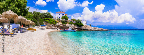 Greece. Idyllic beautiful beaches of Samos island - beautiful Limnionas with turquoise sea