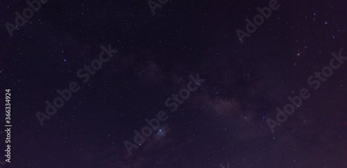 Fototapeta Naklejka Na Ścianę i Meble -  Panorama blue night sky milky way and star on dark background.Universe filled with stars, nebula and galaxy with noise and grain.
