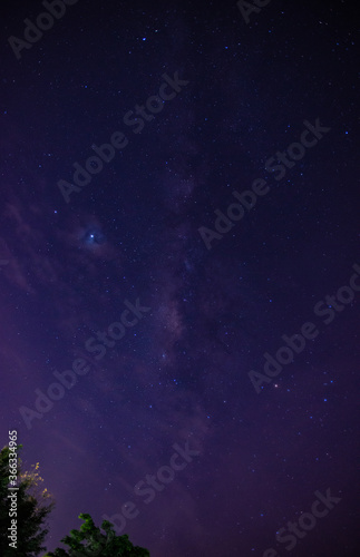 Panorama blue night sky milky way and star on dark background.Universe filled with stars, nebula and galaxy with noise and grain. 