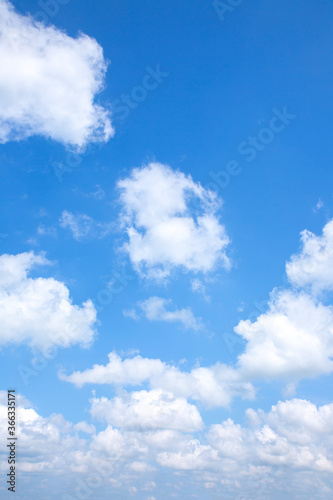 Blue sky and white clouds. Beautiful nature background. Summer vibes.