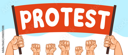 A poster with a protest in the hands of people. Rally
