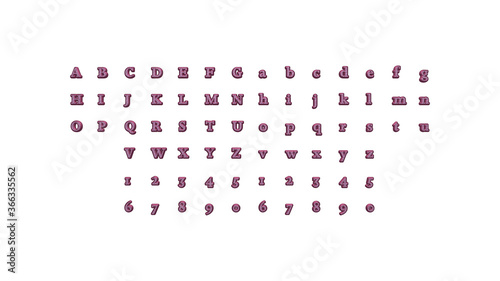 Full set of English alphabets in 3D illustrations which matching perspectives and lighting on each side placed on a white background for word combinations
