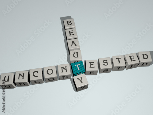 crosswords of beauty: uncontested beauty arranged by cubic letters on a mirror floor, concept meaning and presentation. beautiful and background photo
