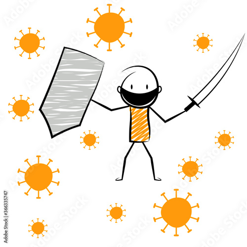 cartoon stickman: coronavirus, fight against corona virus, fight. Vector. Illustration