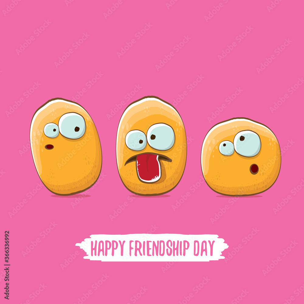 vector friends potato characters having fun isolated on pink background. Happy Friendship day vector illustration. funky kids potato with friends