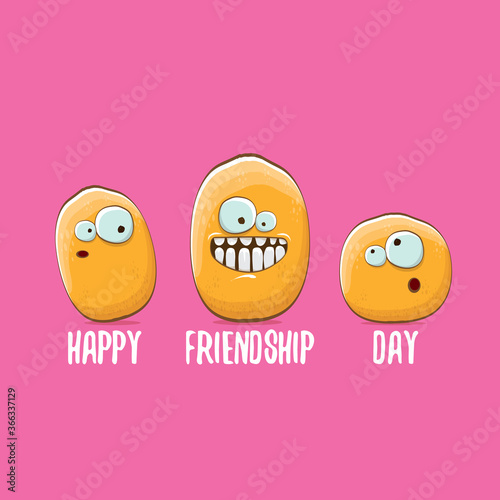vector friends potato characters having fun isolated on pink background. Happy Friendship day vector illustration. funky kids potato with friends