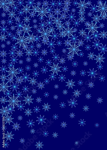 Snowflakes. Christmas snow  snowfall. Falling snowflakes on a blue background. White snowflakes fly in the air. Vector illustration