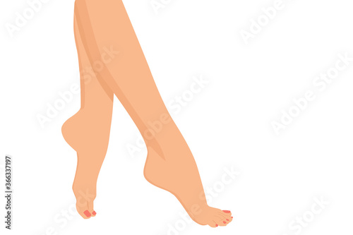 Female feet with red nails polish pedicure isolated on white background. Woman legs with copy space for text or design. Pedicure and beauty concept. Flat vector illustration. Close up