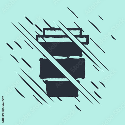 Black Coffee cup to go icon isolated on green background. Glitch style. Vector Illustration.