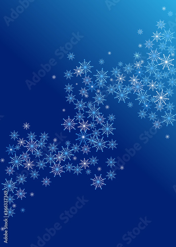 Snowflakes. Christmas snow  snowfall. Falling snowflakes on a blue background. White snowflakes fly in the air. Vector illustration