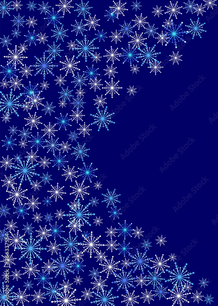 Snowflakes. Christmas snow, snowfall. Falling snowflakes on a blue background. White snowflakes fly in the air. Vector illustration Snowflakes. Christmas snow, snowfall. Falling snowflakes on a blue background. White snowflakes fly in the air. Vector illustration