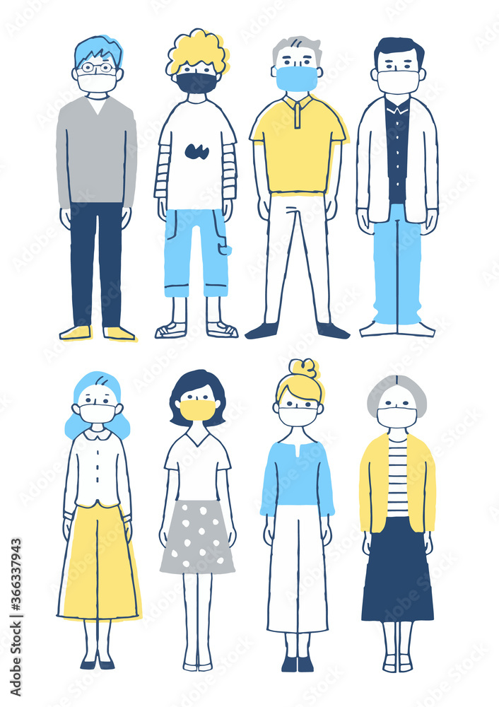 マスクをしている人々　セット