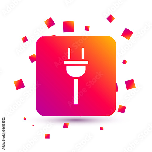 White Electric plug icon isolated on white background. Concept of connection and disconnection of the electricity. Square color button. Vector Illustration.