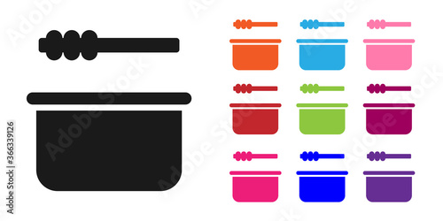 Black Sauna bucket and ladle icon isolated on white background. Set icons colorful. Vector Illustration.