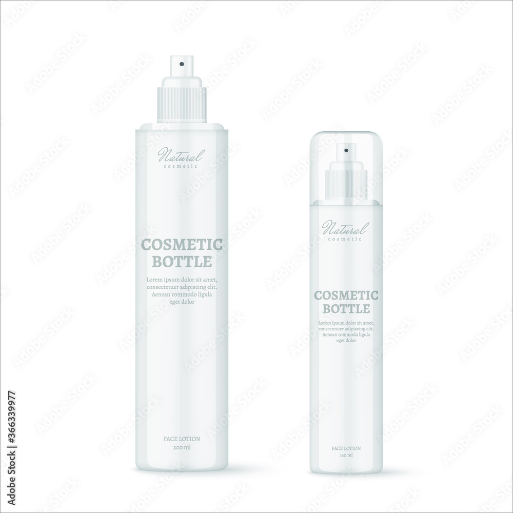 Realistic aerosol bottles for hair spray on white background. Cosmetic containers and tubes for cream, shampoo, gel, balsam, conditioner, soap. 3d Vector Illustration Realistic aerosol bottles for hair spray on white background. Cosmetic containers and tubes for cream, shampoo, gel, balsam, conditioner, soap. 3d Vector Illustration
