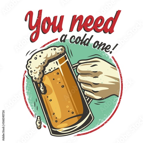T-shirt colored print with beer mug with foam