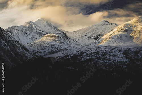 Snowcapped mountain peaks in Denali, Alaska