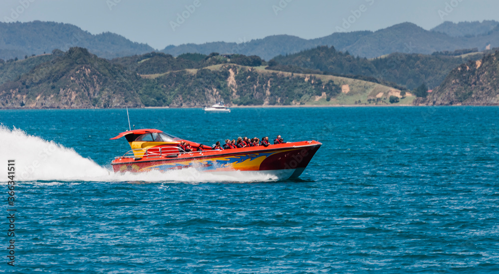 Fototapeta premium Racing boat in Bay of Islands, New Zealand
