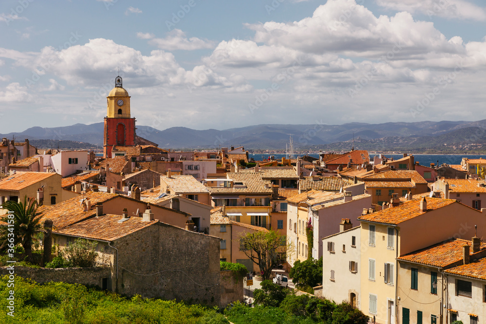 Saint-Tropez with old bell tower and residential buildings