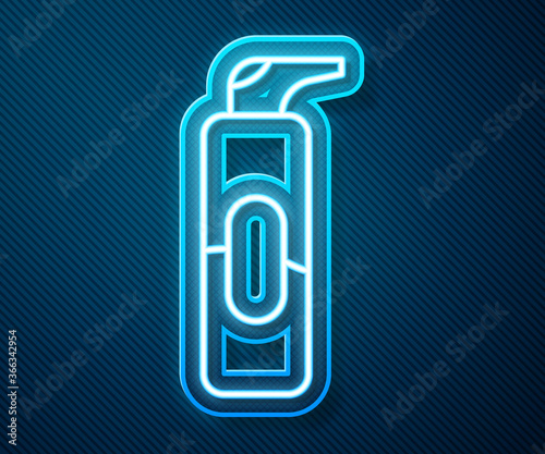 Glowing neon line Spray can for hairspray, deodorant, antiperspirant icon isolated on blue background. Vector Illustration.