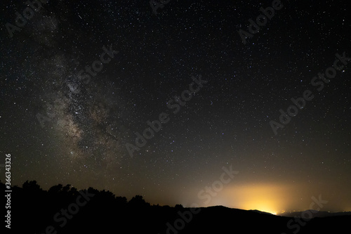 Starry landscape with the Milky Way from Sierra de Tormantos. Extremadura.