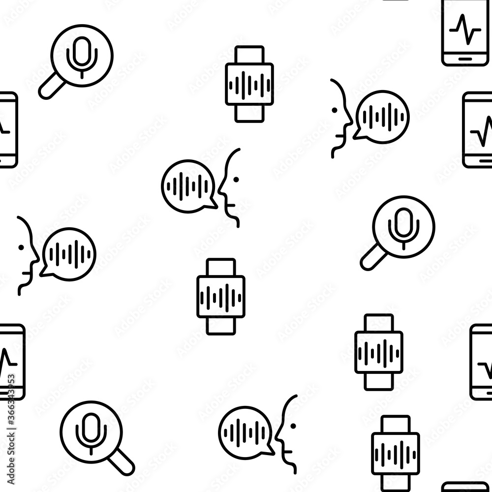 Voice Control Command Vector Seamless Pattern Thin Line Illustration