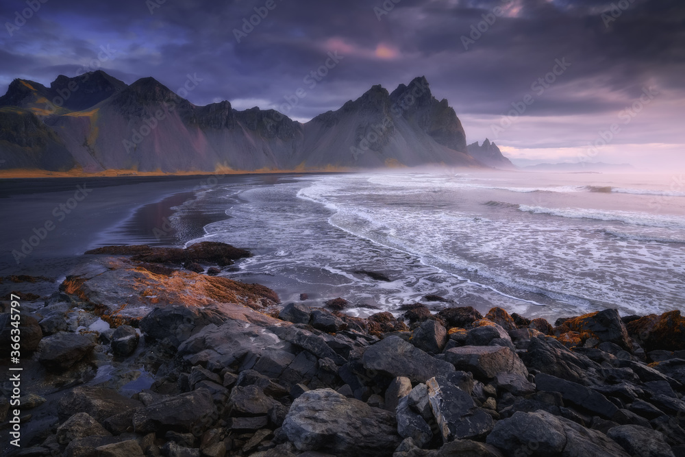 Vestrahorn mountain at Stokksnes cape in East Iceland in the morning