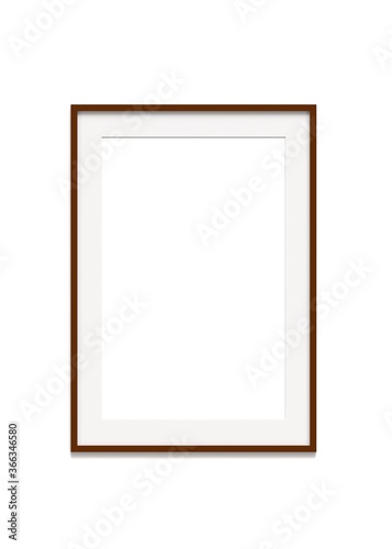 Wooden picture frame on wall 3d rendering