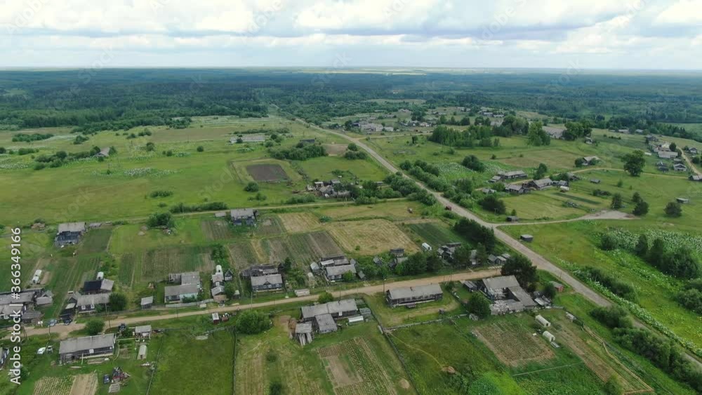 Flying over a Russian village on a drone. Flying over a Russian village on a drone.