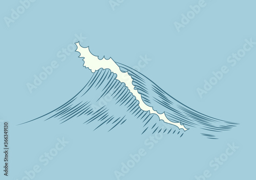 Waves engraving. Marine and nautical or ocean waves background for banner or poster. Hand drawn sketch of sea splash. Retro background