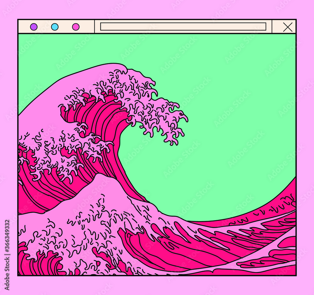 Great Wave in Vaporwave Pop Art style. View on ocean's crest leap ...
