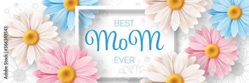 Happy Mothers day background with daisy flowers. Greeting card, invitation or sale banner template