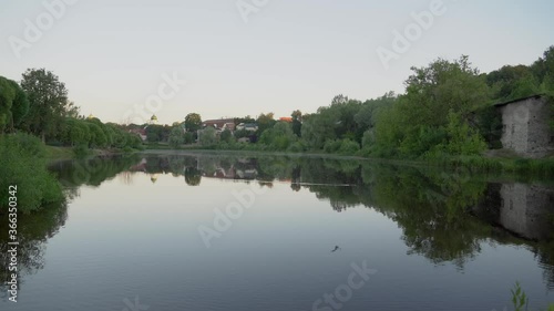 lake in the park early summer morning empty park