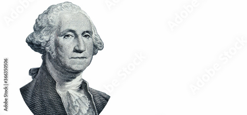 Portrait of George Washington on one Dollar bill isolated on white background as symbol of Business, wealth and profit. photo