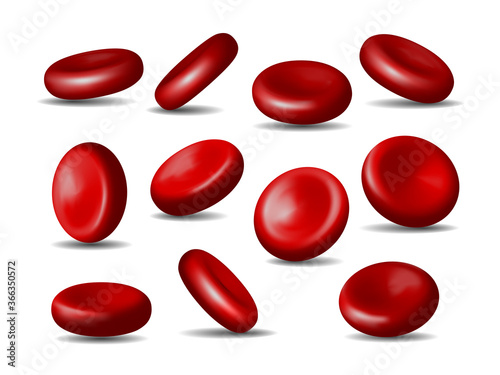Red blood cells. Set of erythrocytes in various positions isolated on a white background.