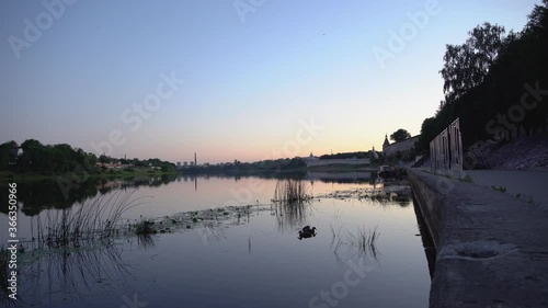 morning in the city near the summer river