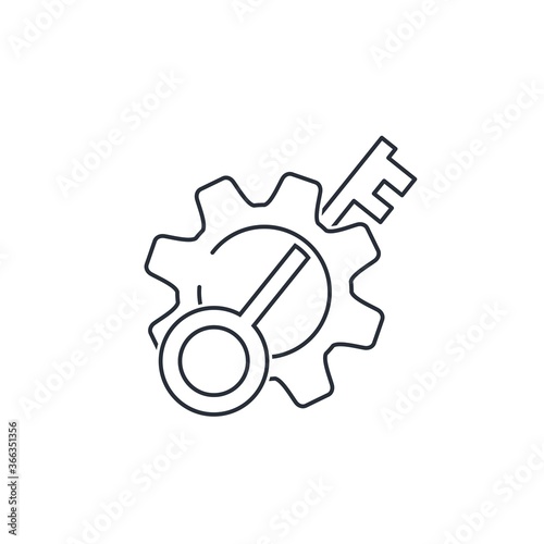 Key and gear. Vector linear icon isolated on white background.