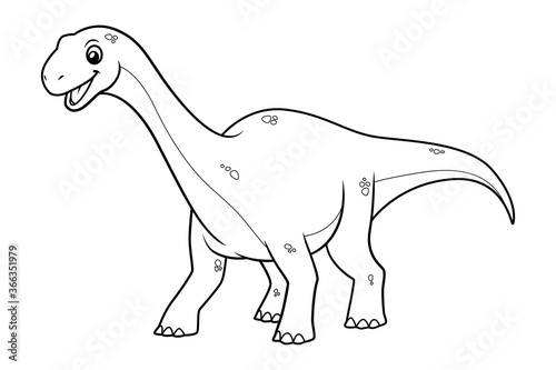 Little Diplodocus Cartoon Illustration BW