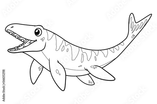 Fototapeta Little Mosasaurus Cartoon Illustration BW