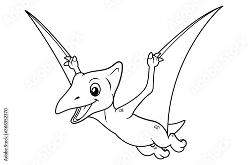 Little Pterodactyl Cartoon Illustration BW