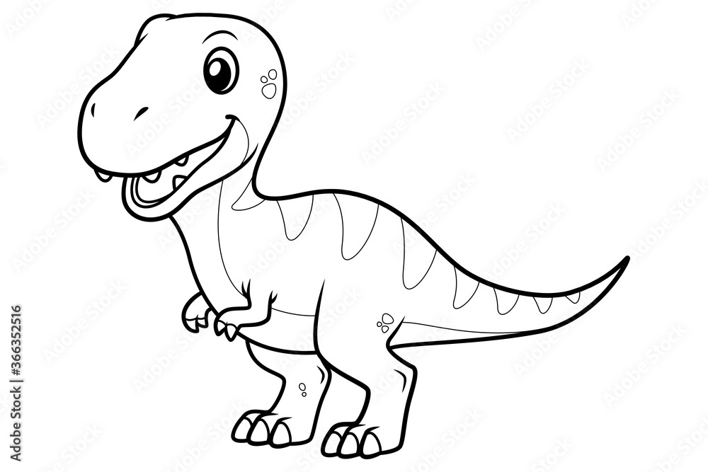 Little Tyrannosaurus Cartoon Illustration BW