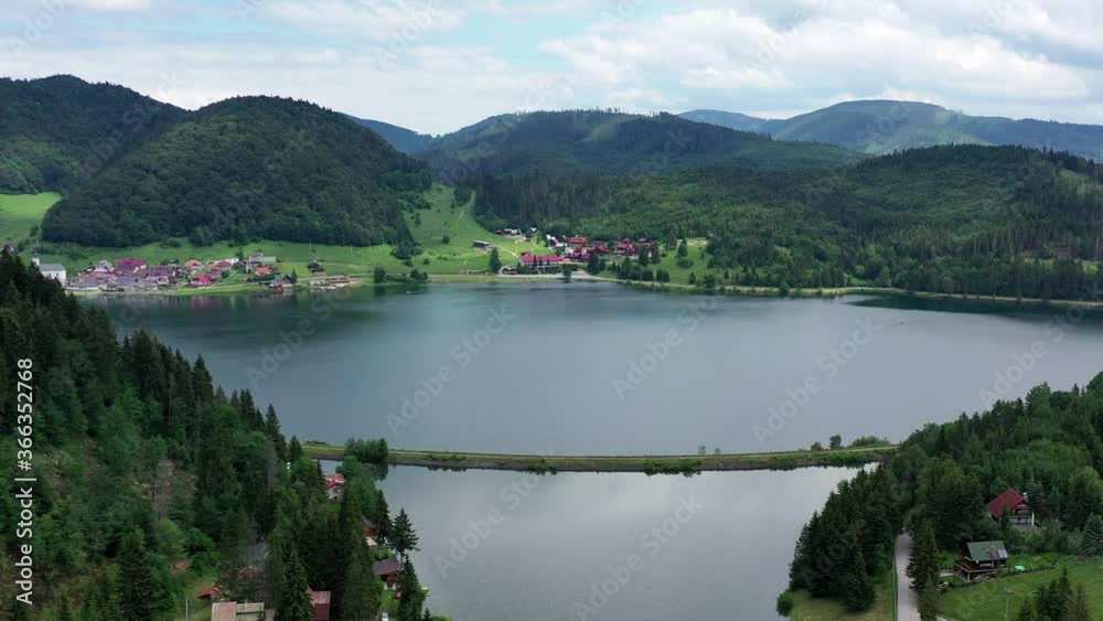 Aerial view of the Palcmanska masa water reservoir in the village of Dedinky in Slovakia Aerial view of the Palcmanska masa water reservoir in the village of Dedinky in Slovakia