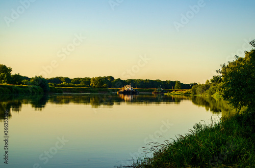 a barge floats on the Dnieper river