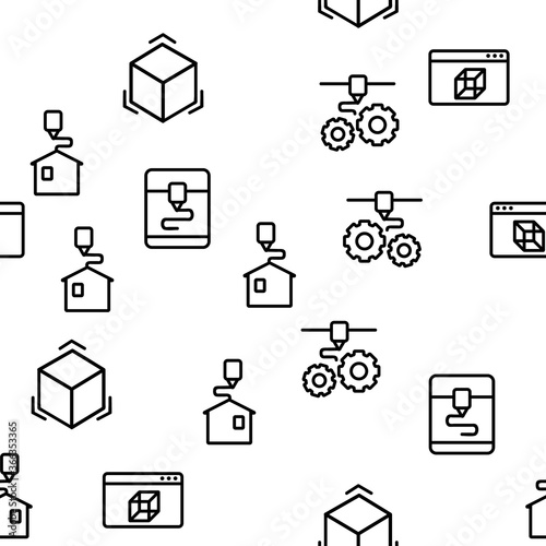 3d Printing Processing Vector Seamless Pattern Thin Line Illustration