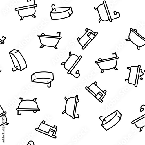 Bathtube And Shower Vector Seamless Pattern Thin Line Illustration