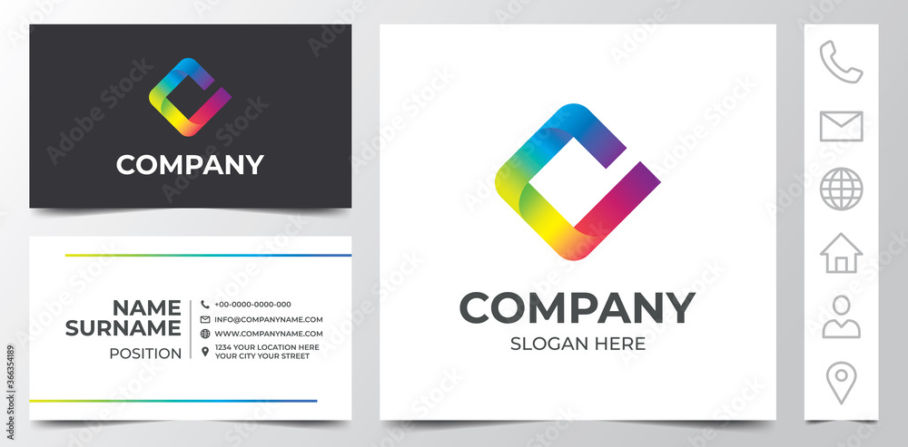 Minimal business card design. 6 pixel perfect icons. CMYK vector illustration