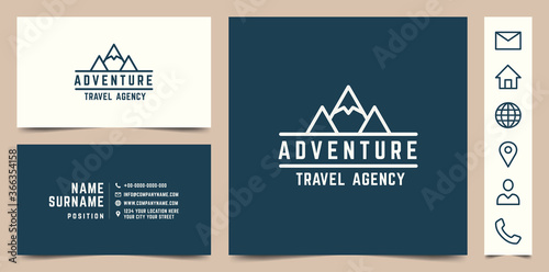 Minimal business card design for a travel agency. 6 pixel perfect icons. CMYK vector illustration