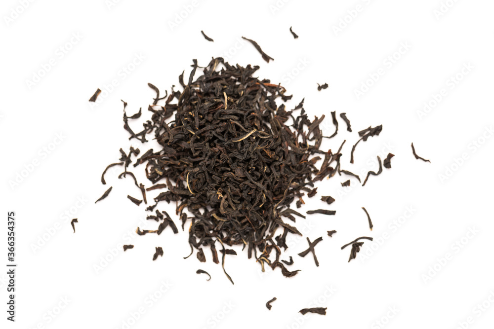 Leaves of black premium dry tea on a white background Leaves of black premium dry tea on a white background