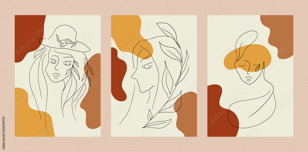 Fototapeta Social media banners, a beautiful leaf, and flower set of social media post templates with minimal abstract organic shapes composition can be used also card, cover, Vector illustration.