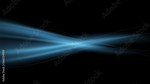 Vector abstract background with blue streams of air on a black background. Blue magic flame. Luminous wave.